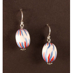 Red, blue and white chevron pattern bead earrings