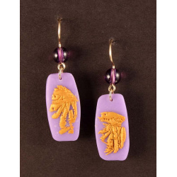Lavender tab shape earrings with baroque gold accent and amethysts