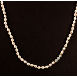 White Pearl Necklace with Aquamarines