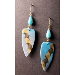 Double helix feather shape earrings with faux opal teardrops