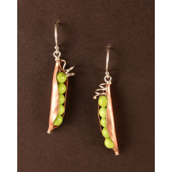 Copper Peapod Earring with Green Turquoise Peas