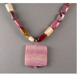 Moukaite Pillow Bead Necklace with Ghost Texture Pendant