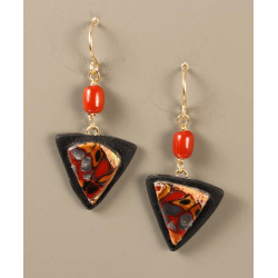 Small retro squares shield earrings in red, black, gold and silver