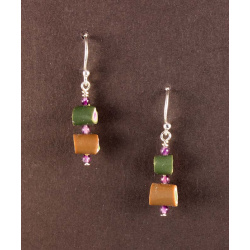 Stacked tubes earrings with amethysts