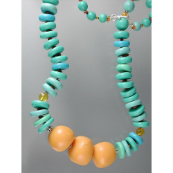Polymer Turquoise and Amber Bead Necklace